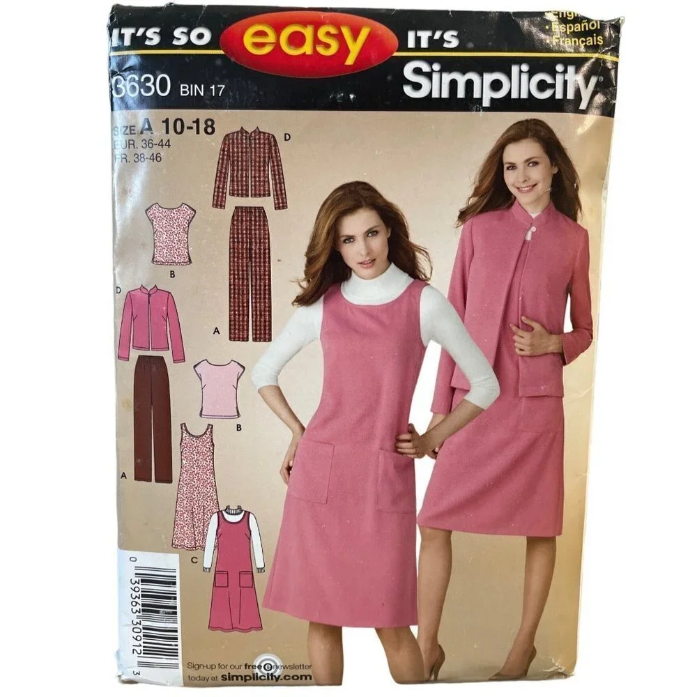 Simplicity‎ Sewing Pattern 3630 Dress Jumper Pants Jacket Top Misses Size 10-18